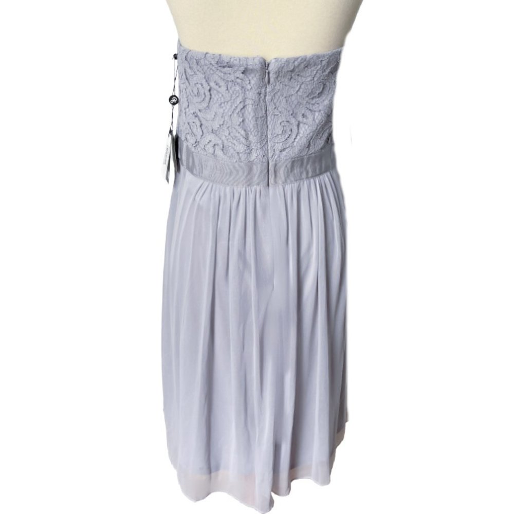 NWT Adrianna Papell Gray Lace and Chiffon Strapless Gown w/Optional Strap 16 - Picture 3 of 4